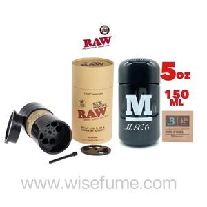 RAW six shooter filler king size + glass herb stash jar UV smell proof +…